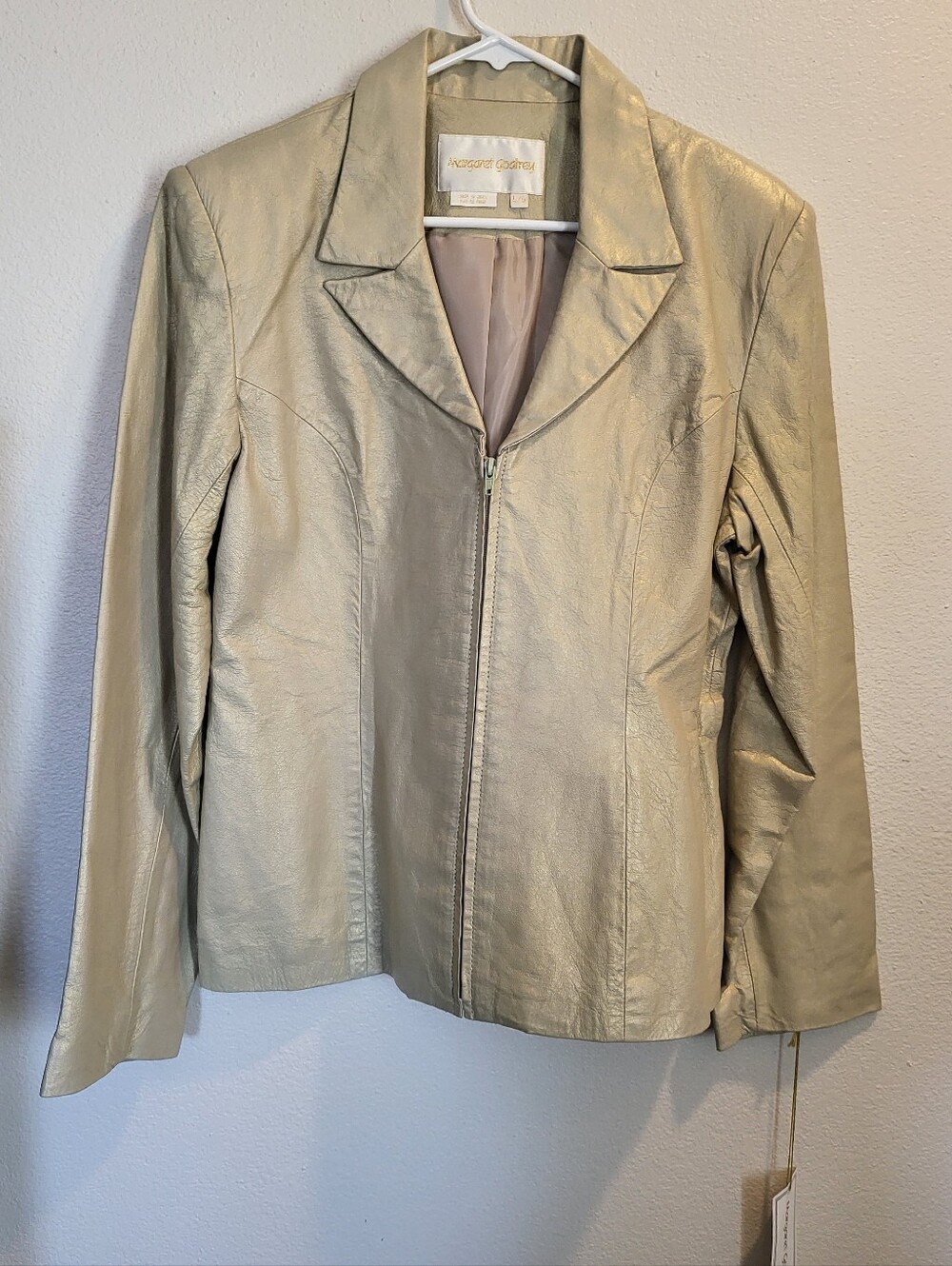 Margaret Godfrey Gold Genuine Leather Jacket Women's Size Large NWT